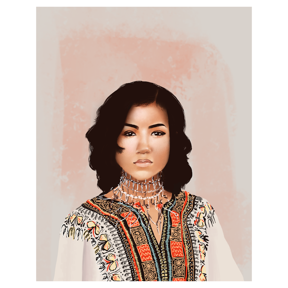 Digital portrait of singer Jhene Aiko